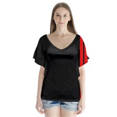 Abstract Black & Red, Backgrounds, Lines V-neck Flutter Sleeve Top by nateshop