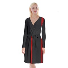 Abstract Black & Red, Backgrounds, Lines Long Sleeve Velvet Front Wrap Dress by nateshop