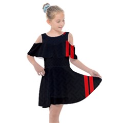 Abstract Black & Red, Backgrounds, Lines Kids  Shoulder Cutout Chiffon Dress by nateshop