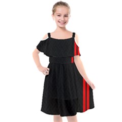 Abstract Black & Red, Backgrounds, Lines Kids  Cut Out Shoulders Chiffon Dress by nateshop