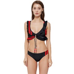 Abstract Black & Red, Backgrounds, Lines Low Cut Ruffle Edge Bikini Set by nateshop