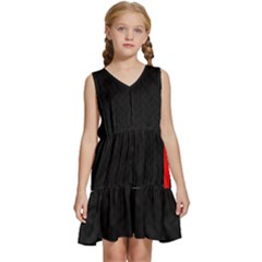 Abstract Black & Red, Backgrounds, Lines Kids  Sleeveless Tiered Mini Dress