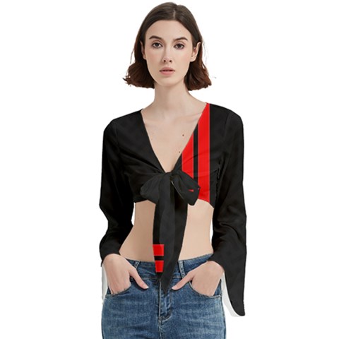 Abstract Black & Red, Backgrounds, Lines Trumpet Sleeve Cropped Top by nateshop