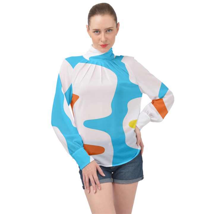 Warp Lines Colorful Multicolor High Neck Long Sleeve Chiffon Top