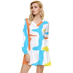 Warp Lines Colorful Multicolor Tiered Long Sleeve Mini Dress by Cemarart