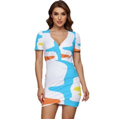 Warp Lines Colorful Multicolor Low Cut Cap Sleeve Mini Dress by Cemarart