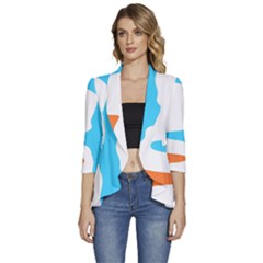 Warp Lines Colorful Multicolor Women s 3/4 Sleeve Ruffle Edge Open Front Jacket by Cemarart