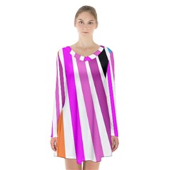 Colorful Multicolor Colorpop Flare Long Sleeve Velvet V-neck Dress