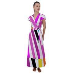 Colorful Multicolor Colorpop Flare Flutter Sleeve Maxi Dress