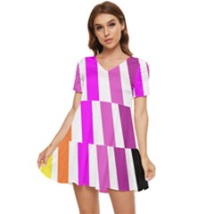 Colorful Multicolor Colorpop Flare Tiered Short Sleeve Babydoll Dress by Cemarart