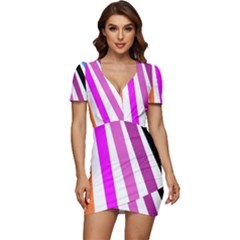 Colorful Multicolor Colorpop Flare Low Cut Cap Sleeve Mini Dress by Cemarart