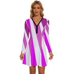 Colorful Multicolor Colorpop Flare Long Sleeve Deep V Mini Dress  by Cemarart