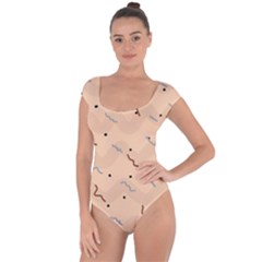 Lines Dots Pattern Abstract Art Short Sleeve Leotard  by Cemarart