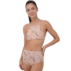 Lines Dots Pattern Abstract Art Halter Tankini Set by Cemarart