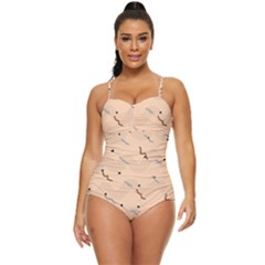 Lines Dots Pattern Abstract Art Retro Full Coverage Swimsuit by Cemarart