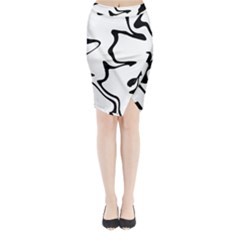 Black And White Swirl Background Midi Wrap Pencil Skirt by Cemarart