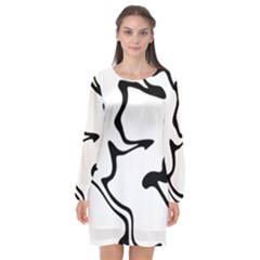 Black And White Swirl Background Long Sleeve Chiffon Shift Dress  by Cemarart