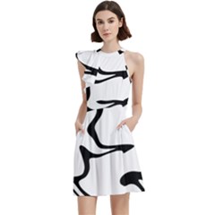 Black And White Swirl Background Cocktail Party Halter Sleeveless Dress With Pockets