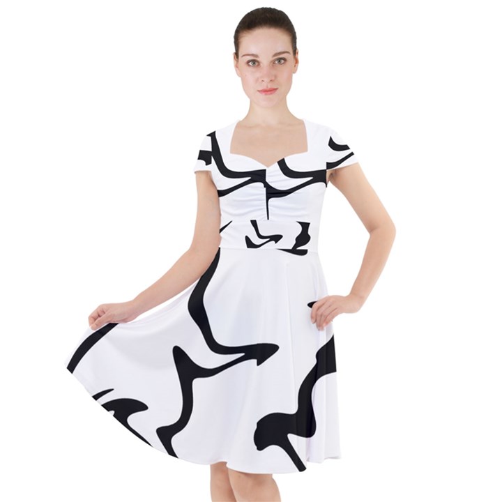 Black And White Swirl Background Cap Sleeve Midi Dress