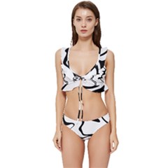 Black And White Swirl Background Low Cut Ruffle Edge Bikini Set by Cemarart