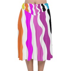 Warp Liquid Multicolor Kids Velvet Flared Midi Skirt by Cemarart