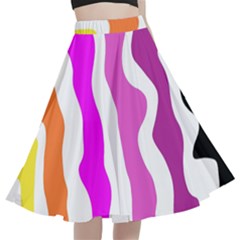 Warp Liquid Multicolor Kids A-line Full Circle Midi Skirt With Pocket by Cemarart