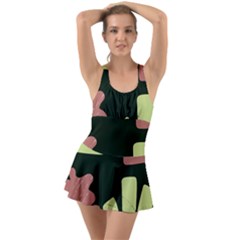 Elements Scribbles Wiggly Line Ruffle Top Dress Swimsuit by Cemarart