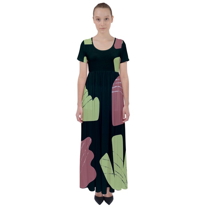 Elements Scribbles Wiggly Line High Waist Short Sleeve Maxi Dress