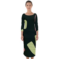 Elements Scribbles Wiggly Line Quarter Sleeve Midi Bodycon Dress by Cemarart