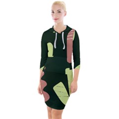 Elements Scribbles Wiggly Line Quarter Sleeve Hood Bodycon Dress by Cemarart