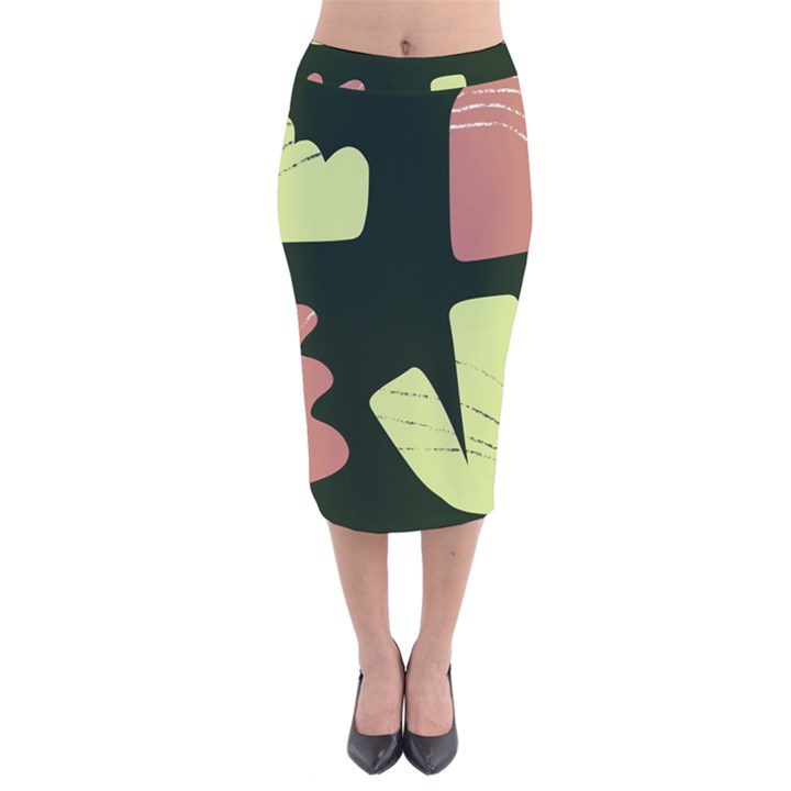 Elements Scribbles Wiggly Line Velvet Midi Pencil Skirt