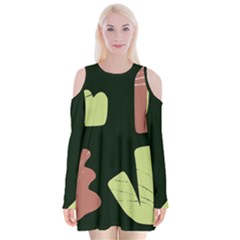 Elements Scribbles Wiggly Line Velvet Long Sleeve Shoulder Cutout Dress by Cemarart