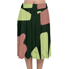 Elements Scribbles Wiggly Line Velvet Flared Midi Skirt by Cemarart