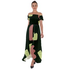 Elements Scribbles Wiggly Line Off Shoulder Open Front Chiffon Dress by Cemarart