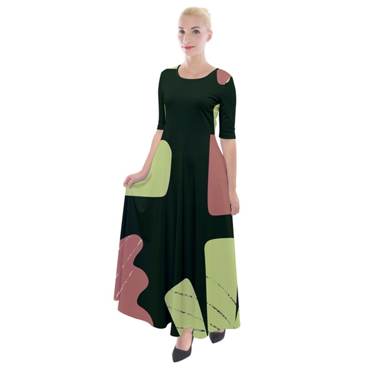 Elements Scribbles Wiggly Line Half Sleeves Maxi Dress