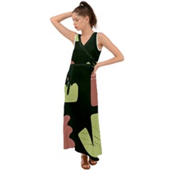 Elements Scribbles Wiggly Line V-neck Chiffon Maxi Dress by Cemarart