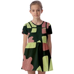 Elements Scribbles Wiggly Line Kids  Short Sleeve Pinafore Style Dress by Cemarart