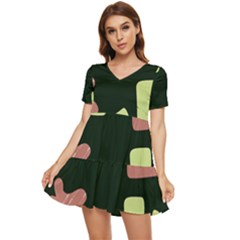 Elements Scribbles Wiggly Line Tiered Short Sleeve Babydoll Dress by Cemarart