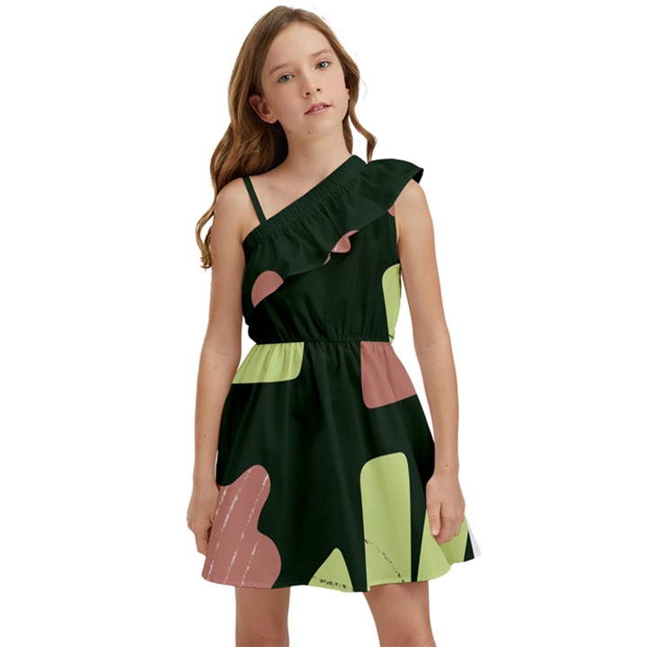 Elements Scribbles Wiggly Line Kids  One Shoulder Party Dress