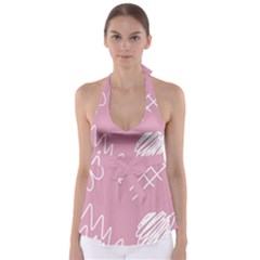 Elements Scribble Wiggly Lines Tie Back Tankini Top by Cemarart