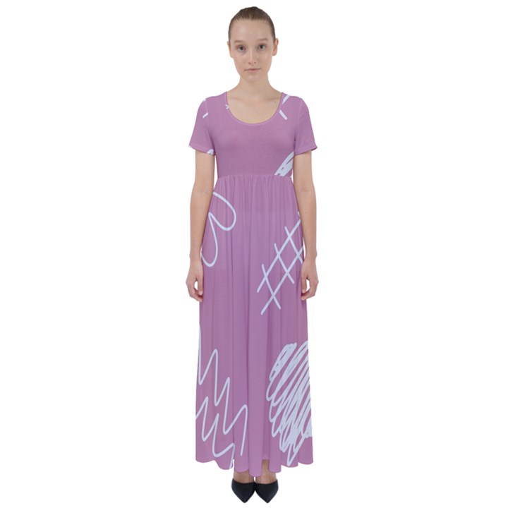 Elements Scribble Wiggly Lines High Waist Short Sleeve Maxi Dress