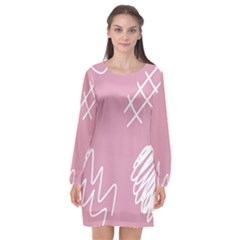 Elements Scribble Wiggly Lines Long Sleeve Chiffon Shift Dress  by Cemarart