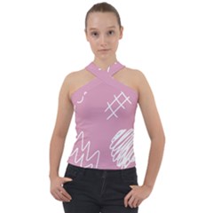 Elements Scribble Wiggly Lines Cross Neck Velour Top by Cemarart