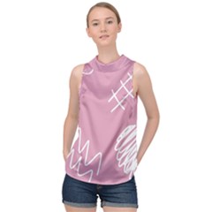 Elements Scribble Wiggly Lines High Neck Satin Top by Cemarart