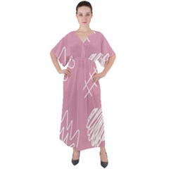 Elements Scribble Wiggly Lines V-neck Boho Style Maxi Dress by Cemarart