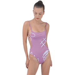 Elements Scribble Wiggly Lines Tie Strap One Piece Swimsuit by Cemarart