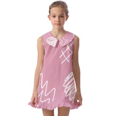 Elements Scribble Wiggly Lines Kids  Pilgrim Collar Ruffle Hem Dress by Cemarart