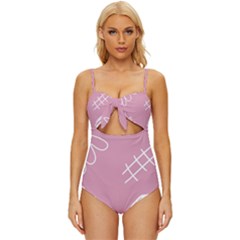 Elements Scribble Wiggly Lines Knot Front One-piece Swimsuit by Cemarart