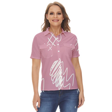 Elements Scribble Wiggly Lines Women s Short Sleeve Double Pocket Shirt by Cemarart