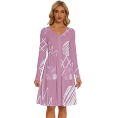 Elements Scribble Wiggly Lines Long Sleeve Dress With Pocket by Cemarart